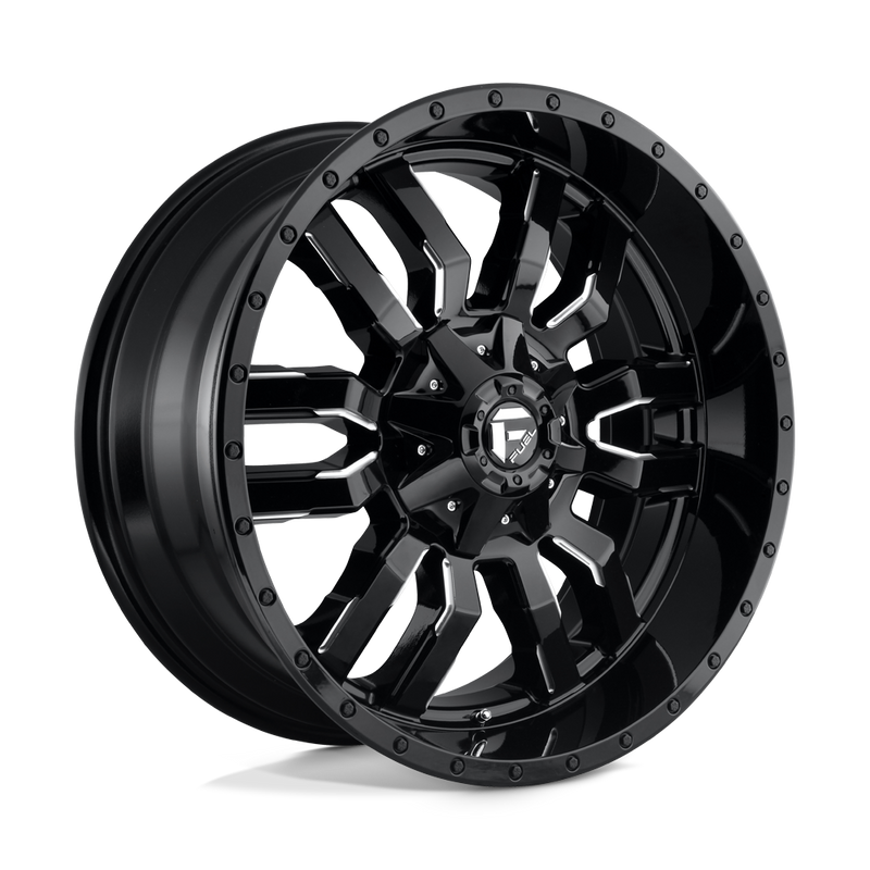 Fuel - D595 SLEDGE - Black - GLOSS BLACK MILLED - 22" x 10", 10 Offset, 8x180 (Bolt Pattern), 124.2mm HUB
