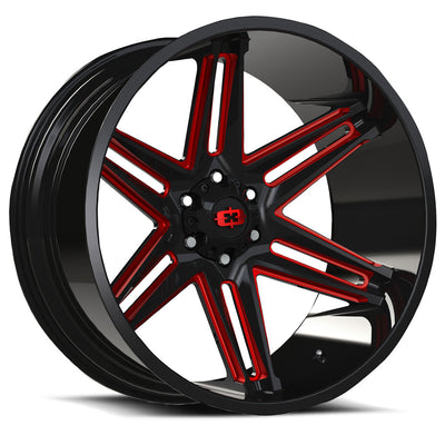 Vision Wheel Off-Road - 363 RAZOR - Black - Gloss Black Milled Spoke with Red Tint - 22" x 10", -19 Offset, 5x127 (Bolt Pattern), 78.1mm HUB