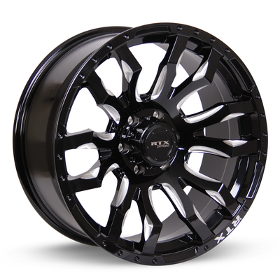 RTX Wheels - Patton - Black - Gloss Black Milled Spoke - 20" x 9", 10 Offset, 6x135 (Bolt Pattern), 87.1mm HUB