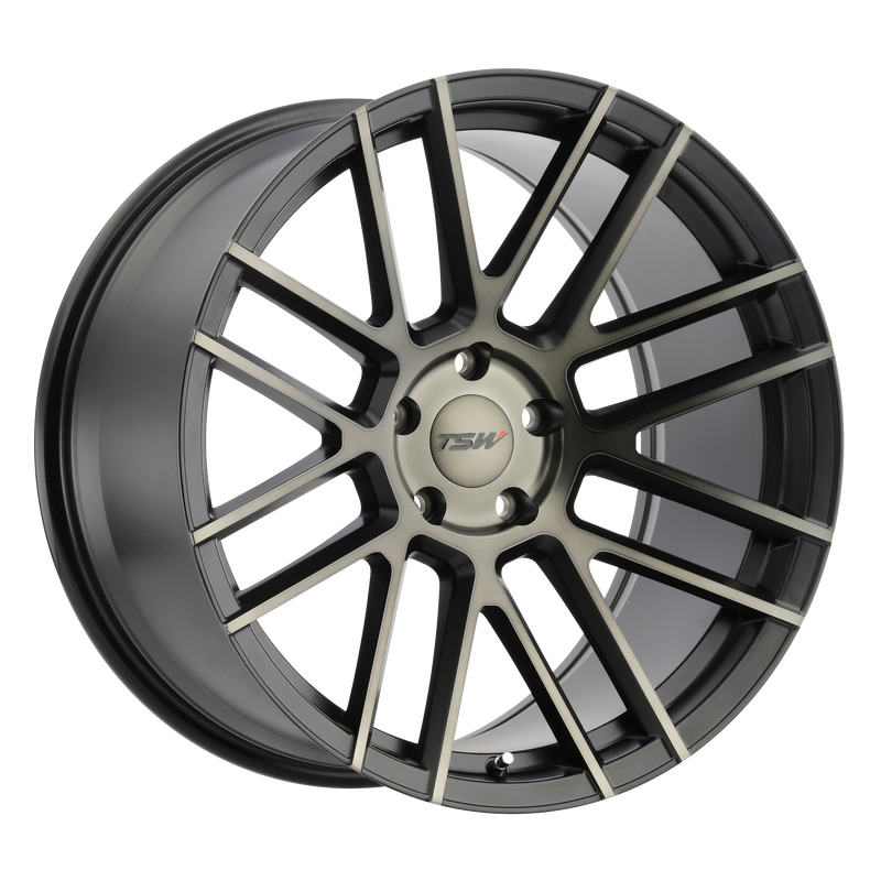 TSW Wheels - MOSPORT - Gunmetal - MATTE BLACK W/ MACHINE FACE & DARK TINT - 20" x 8.5", 2 Offset, 5x114.3 (Bolt Pattern), 76.1mm HUB