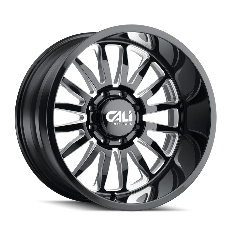 Cali Off-Road - SUMMIT - Black - GLOSS BLACK/MILLED SPOKES - 20" x 9", 0 Offset, 5x139.7 (Bolt Pattern), 87.1mm HUB