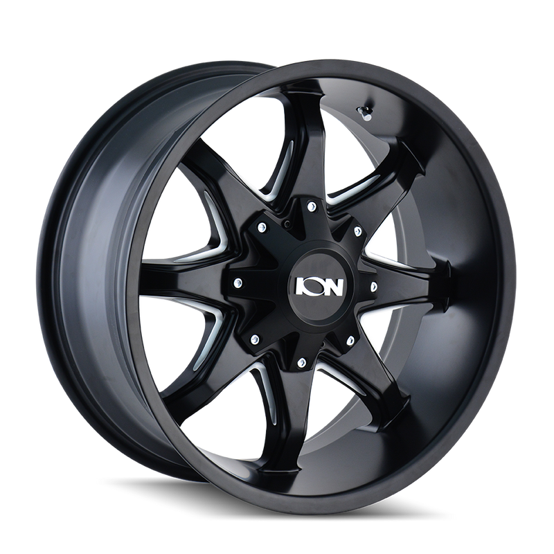 Ion Alloy - 181 - Black - SATIN BLACK/MILLED SPOKES - 20" x 9", 18 Offset, 6x135/139.7 (Bolt Pattern), 106mm HUB