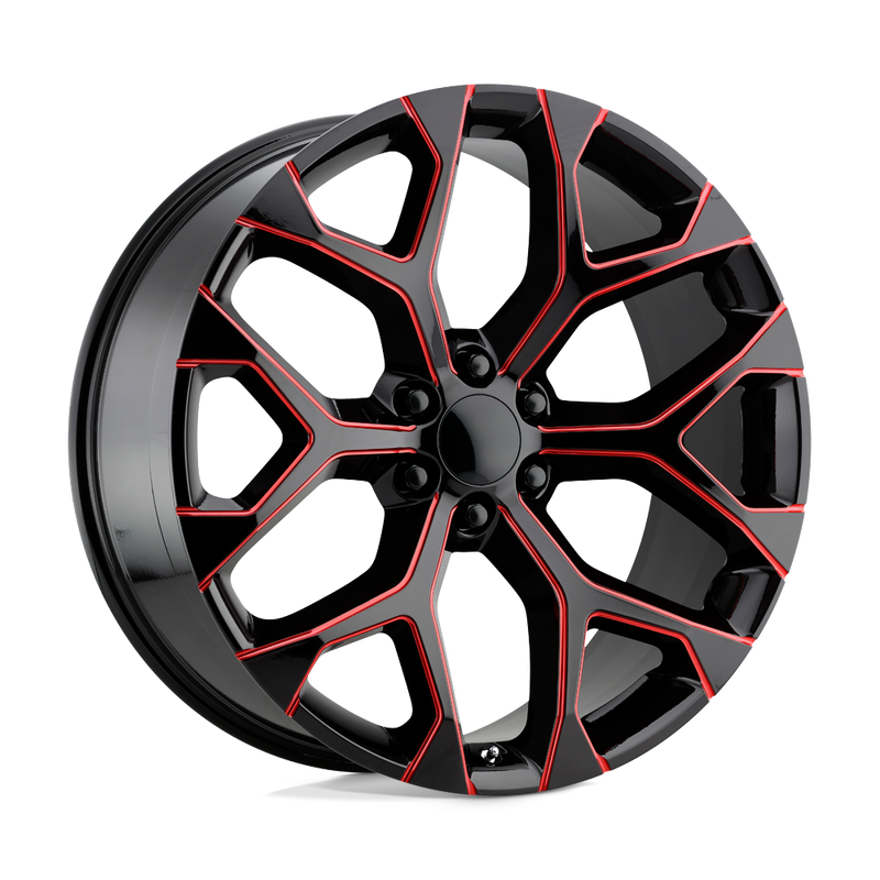 OE Creations - PR176 - Black - GLOSS BLACK RED MILLED - 22" x 9", 24 Offset, 6x139.7 (Bolt Pattern), 78.1mm HUB
