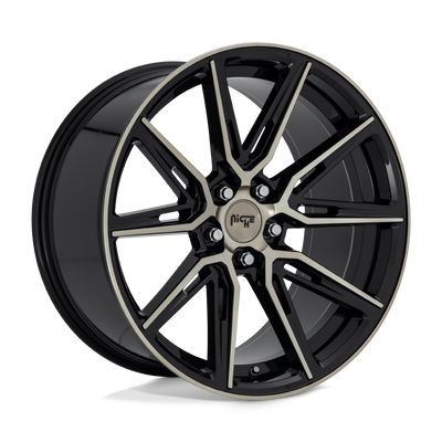 Niche - M219 GEMELLO - Black - GLOSS MACHINED DOUBLE DARK TINT - 20" x 9", 18 Offset, 5x115 (Bolt Pattern), 71.5mm HUB
