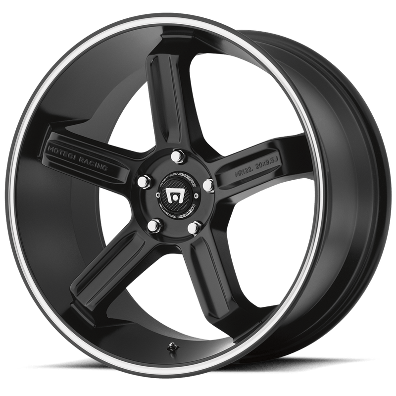 Motegi - MR122 - Black - SATIN BLACK WITH MACHINED STRIPE - 18" x 9", 45 Offset, 5x100 (Bolt Pattern), 72.6mm HUB