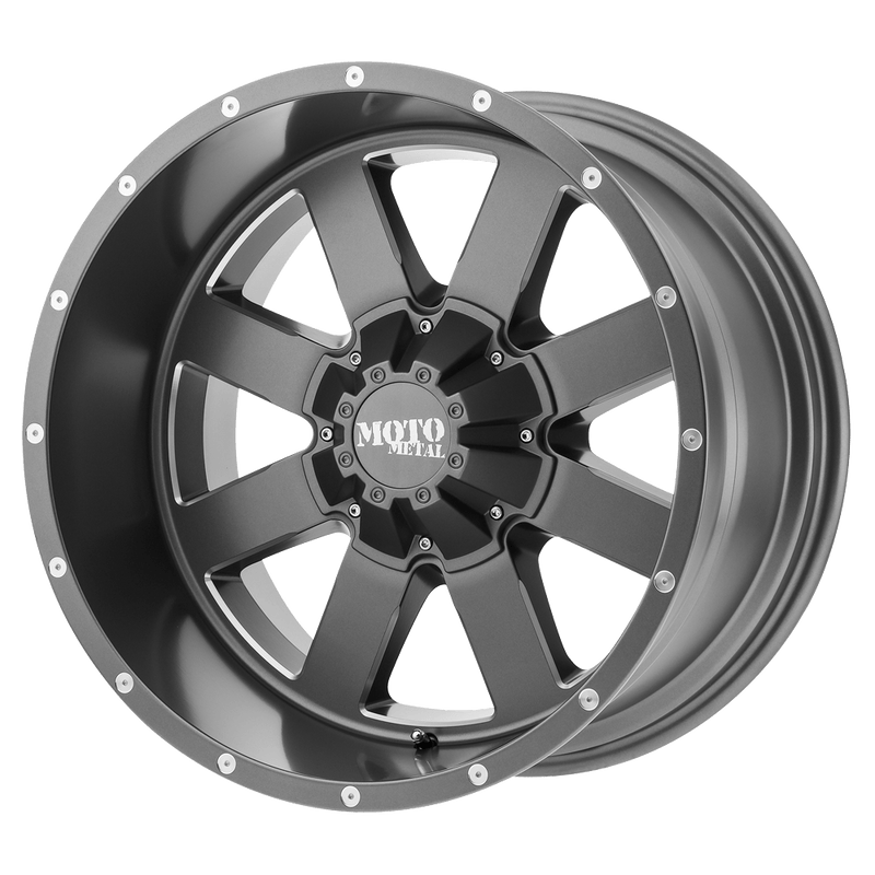 Moto Metal - MO962 - Grey - Satin Gray Milled - 18" x 9", 0 Offset, 8x165.1 (Bolt Pattern), 125.1mm HUB