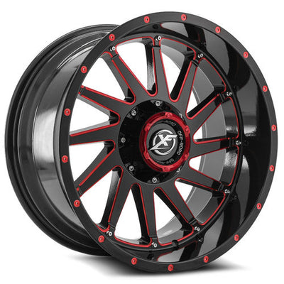 XF Off-Road - XF-216 - Black - Gloss Black Milled Red - 20" x 9", 0 Offset, 5x150/139.7 (Bolt pattern), 110.3mm HUB