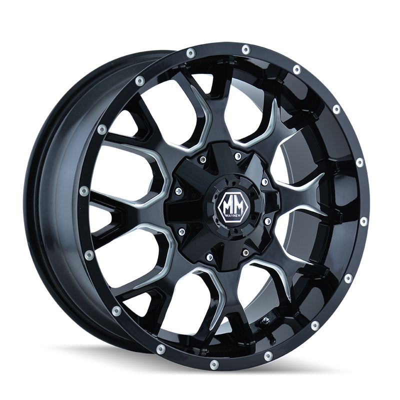 Mayhem - WARRIOR - Black - BLACK/MILLED SPOKES - 20" x 9", 0 Offset, 8x180 (Bolt Pattern), 124.1mm HUB
