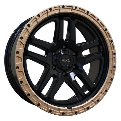 Envy Wheels - FFT-9 - Black - GLOSS BLACK / GLOSS BRONZE BEADLOCK - 18" x 8.5", 18 Offset, 6x139.7 (Bolt Pattern), 95.1mm HUB
