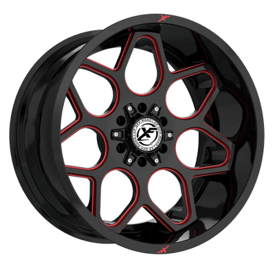 XF Off-Road - XF-233 - Black - Gloss Black Milled Red - 20" x 10", -12 Offset, 8x165.1/180 (Bolt pattern), 125.2mm HUB