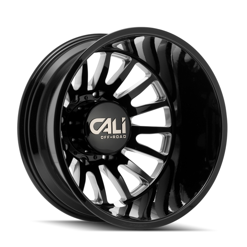 Cali Off-Road - SUMMIT DUALLY - Black - GLOSS BLACK/MILLED - 20" x 8.25", -192 Offset, 8x210 (Bolt Pattern), 154.2mm HUB