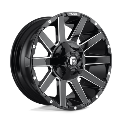 Fuel - D615 CONTRA - Black - GLOSS BLACK MILLED - 20" x 9", 20 Offset, 8x180 (Bolt Pattern), 124.2mm HUB