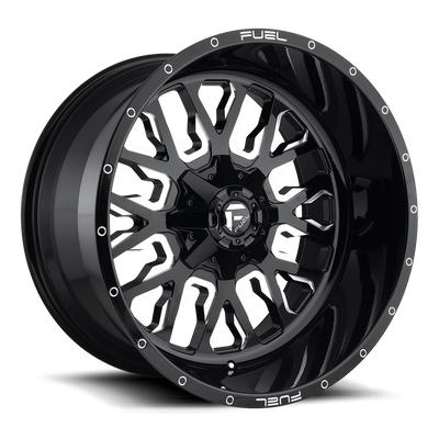 Fuel - D611 STROKE - Black - GLOSS BLACK MILLED - 20" x 12", -43 Offset, 8x180 (Bolt Pattern), 124.2mm HUB