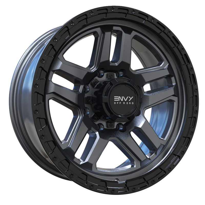 Envy Wheels - FFT-9 - Black - LIQUID METAL / GLOSS BLACK BEADLOCK - 20" x 8.5", 18 Offset, 8x180 (Bolt Pattern), 124.2mm HUB
