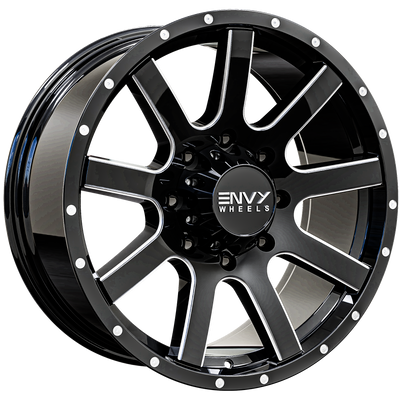 Envy Wheels - CRAZE - Black - GLOSS BLACK / SIDE MILL - 18" x 9", 18 Offset, 8x170 (Bolt Pattern), 125.2mm HUB