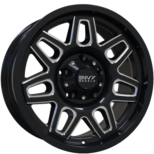 Envy Wheels - ET-2 - Black - GLOSS BLACK / SIDE MILL - 17" x 8.5", 18 Offset, 5x139.7 (Bolt Pattern), 77.8mm HUB
