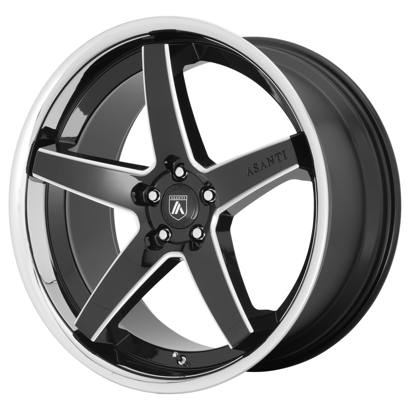 Asanti Black - ABL31 REGAL - Black - GLOSS BLACK MILLED WITH CHROME LIP - 20" x 9", 35 Offset, 5x114.3 (Bolt Pattern), 72.56mm HUB