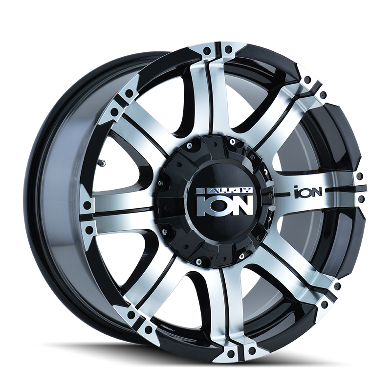 Ion Alloy - 187 - Black - BLACK/MACHINED FACE/MACHINED LIP - 16" x 8", 10 Offset, 5x127/139.7 (Bolt Pattern), 87mm HUB