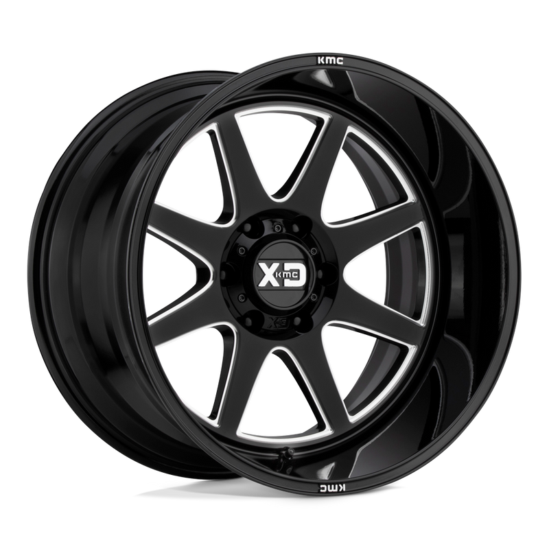 XD Series - XD844 PIKE - Black - GLOSS BLACK MILLED - 20" x 12", -44 Offset, 6x139.7 (Bolt Pattern), 106.1mm HUB