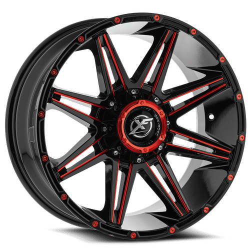 XF Off-Road - XF-220 - Black - Gloss Black Red Milling - 20" x 10", -24 Offset, 6x135/139.7 (Bolt pattern), 108mm HUB