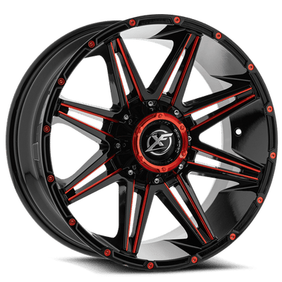 XF Off-Road - XF-220 - Black - Gloss Black Red Milling - 20" x 9", 0 Offset, 6x135/139.7 (Bolt pattern), 125.2mm HUB