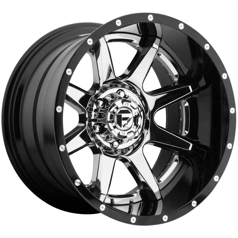 Fuel - D247 RAMPAGE - Chrome - CHROME PLATED GLOSS BLACK LIP - 20" x 10", -19 Offset, 6x139.7 (Bolt Pattern), 108mm HUB