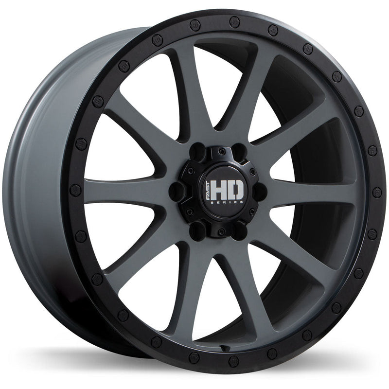 Fast HD - Throttle - Grey - Satin Grey with Black Lip - 17" x 9", 25 Offset, 6x139.7 (Bolt Pattern), 77.8mm HUB