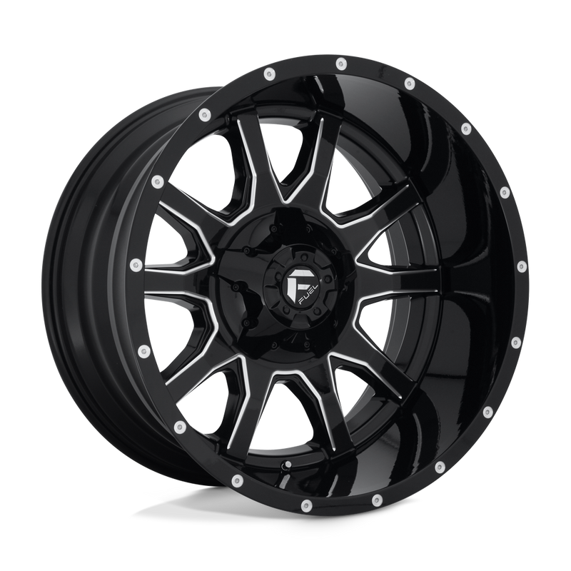 Fuel - D627 VANDAL - Black - GLOSS BLACK MILLED - 22" x 12", -43 Offset, 8x170 (Bolt Pattern), 125.1mm HUB