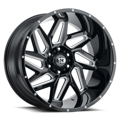Vision Wheel Off-Road - 361 SPYDER - Black - Gloss Black Milled Spoke - 24" x 12", _57 Offset, 6x139.7 (Bolt Pattern), 106.2mm HUB