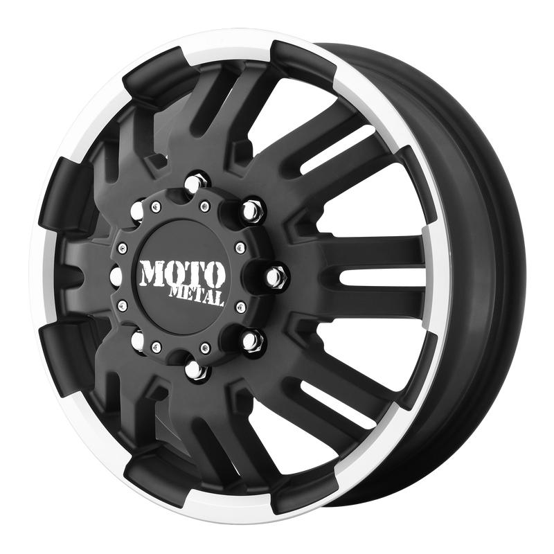 Moto Metal - MO963 - Gunmetal - MATTE BLACK MACHINED - FRONT - 16" x 6", 111 Offset, 8x165.1 (Bolt Pattern), 125.1mm HUB
