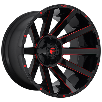 Fuel - D643 CONTRA - Black - GLOSS BLACK RED TINTED CLEAR - 22" x 10", -18 Offset, 8x180 (Bolt Pattern), 124.2mm HUB