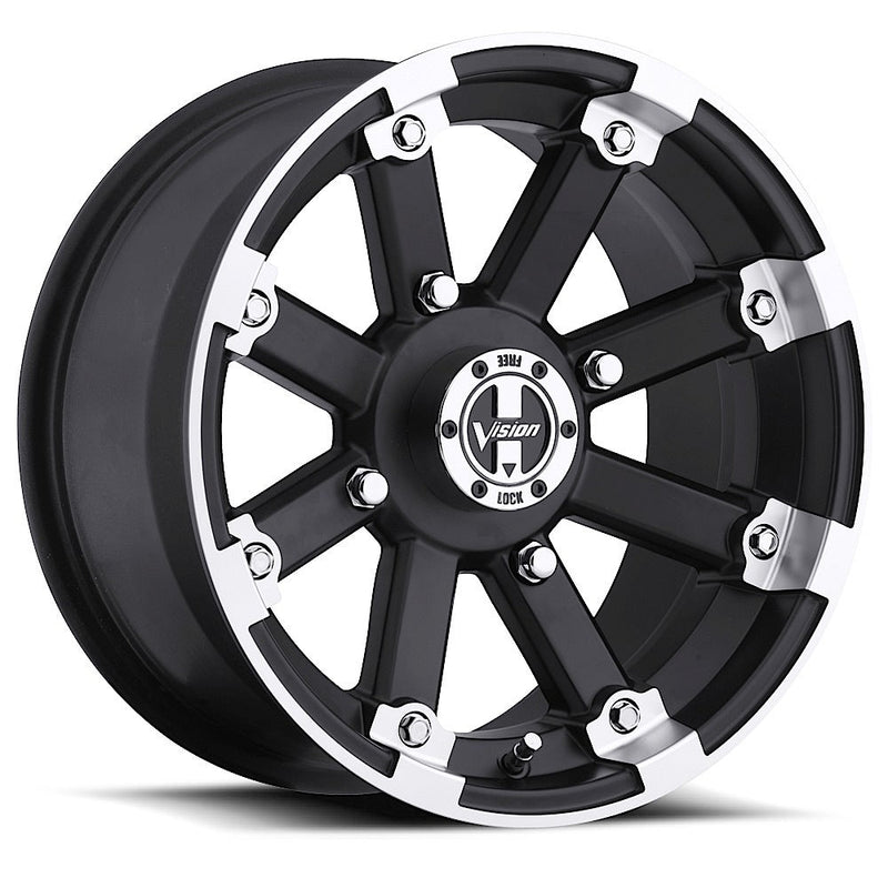 Vision Wheel ATV - 393 LOCKOUT - Black - Matte Black Machined Lip - 14" x 7", 2_5 Offset, 5x114.3 (Bolt Pattern), 79.4mm HUB