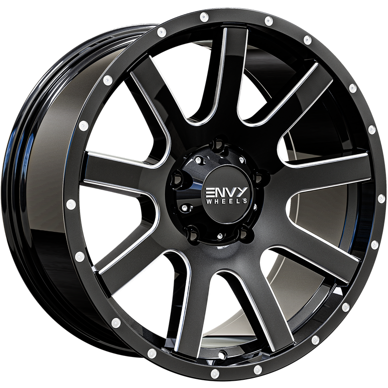 Envy Wheels - CRAZE - Black - GLOSS BLACK / SIDE MILL - 18" x 9", 18 Offset, 5x139.7 (Bolt Pattern), 77.8mm HUB