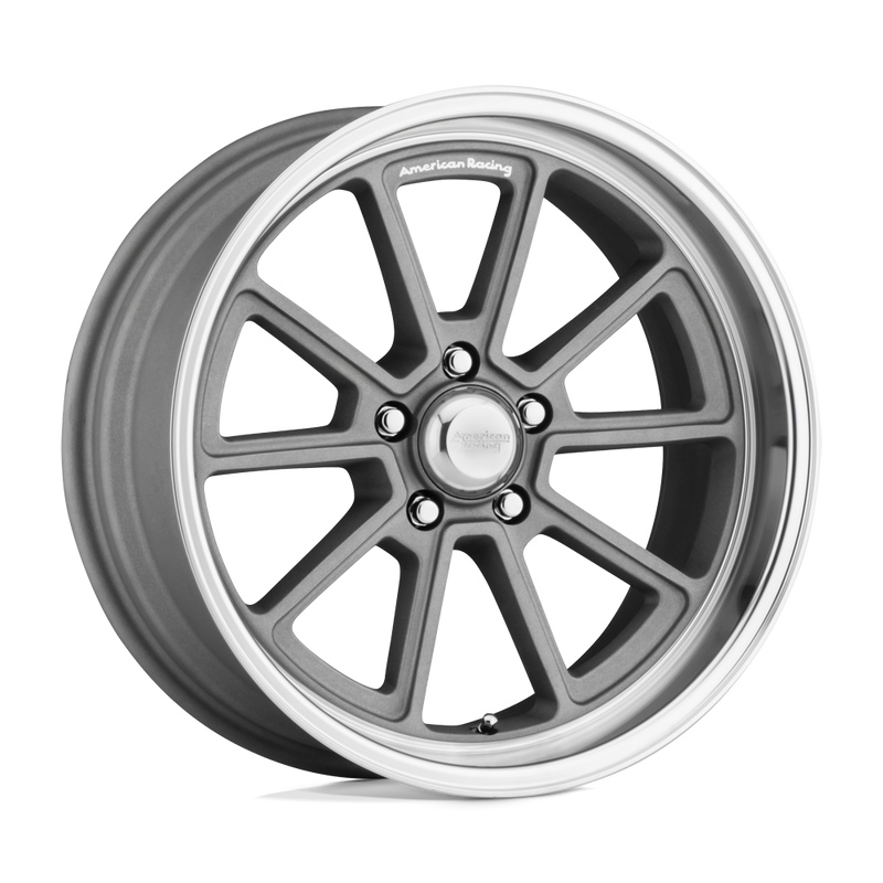 American Racing Vintage - VN510 DRAFT - Gunmetal - VINTAGE SILVER DIAMOND CUT LIP - 18" x 10", 0 Offset, 5x127 (Bolt Pattern), 78.1mm HUB
