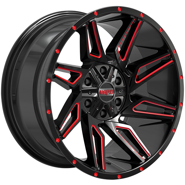 Ruffino HARD - Voodoo - Black - Gloss Black - Red Milling - 20" x 10", -12 Offset, 6x135/139.7 (Bolt Pattern), 87.1mm HUB