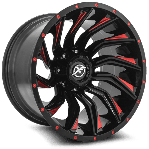 XF Off-Road - XF-224 - Black - Gloss Black Milled Red - 20" x 10", -24 Offset, 8x165.1/170 (Bolt pattern), 125.2mm HUB