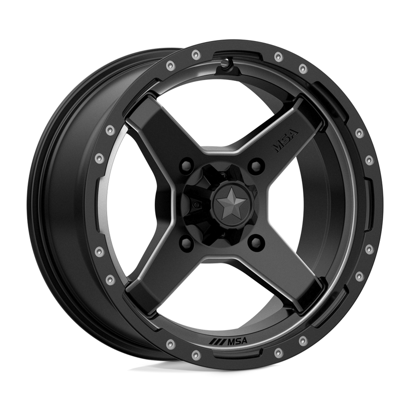 MSA Offroad Wheels - M39 CROSS - Black - Satin Black Titanium Tint - 15" x 7", 10 Offset, 4x137 (Bolt Pattern), 112.1mm HUB