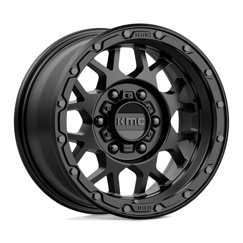 KMC Wheels - KM535 GRENADE OFF-ROAD - Black - MATTE BLACK - 16" x 8", -6 Offset, 6x139.7 (Bolt Pattern), 106.1mm HUB