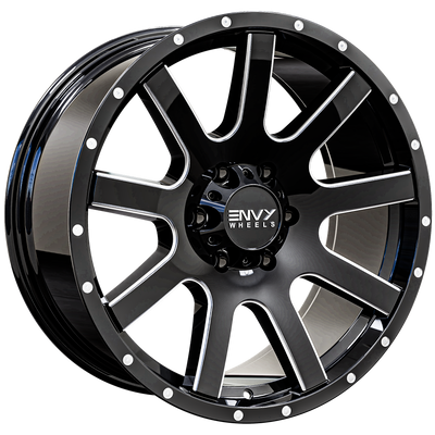 Envy Wheels - ET3 - Black - GLOSS BLACK / SIDE MILL - 18" x 9", 18 Offset, 6x139.7 (Bolt Pattern), 106.1mm HUB