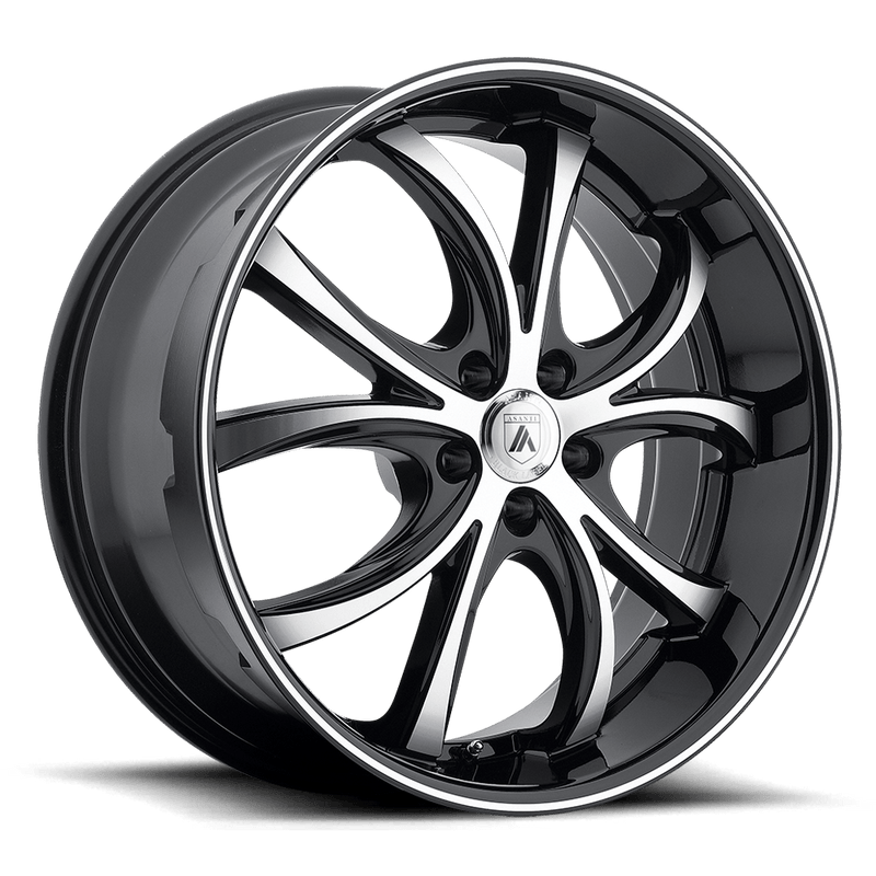 Asanti Black - ABL-8 ELEKTRA - Black - MACHINED FACE BLACK LIP - 22" x 9", 38 Offset, 5x112 (Bolt Pattern), 74.1mm HUB