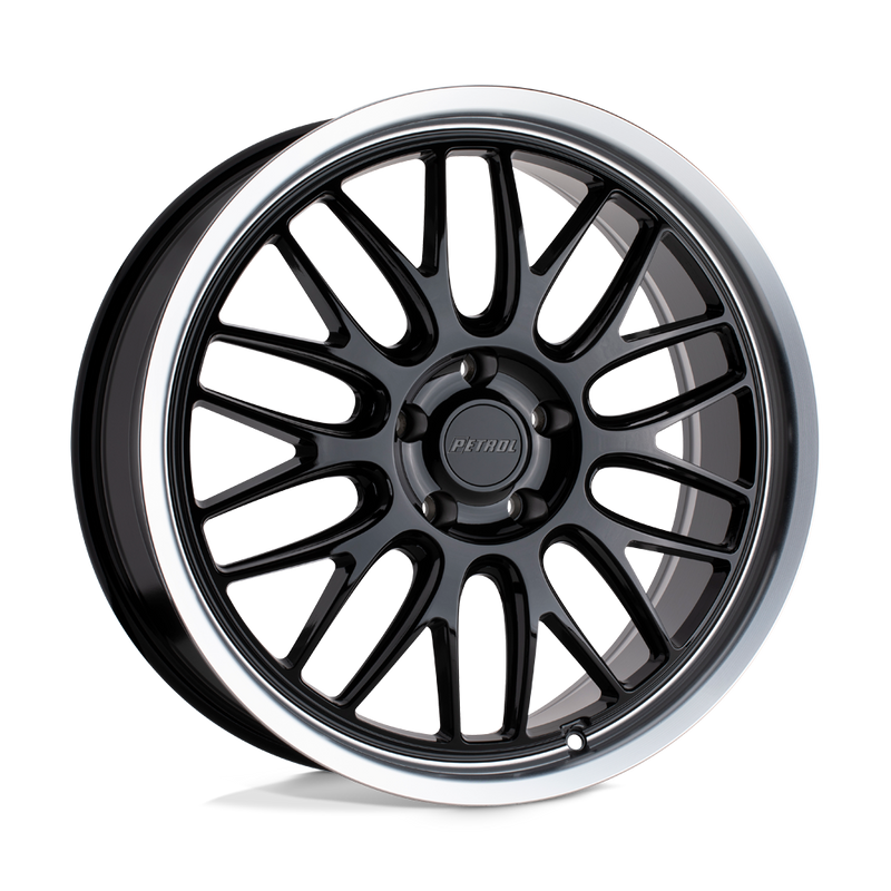 Petrol Wheels - P4C - Black - GLOSS BLACK WITH MACHINED CUT LIP - 19" x 8", 40 Offset, 5x108 (Bolt Pattern), 72.1mm HUB