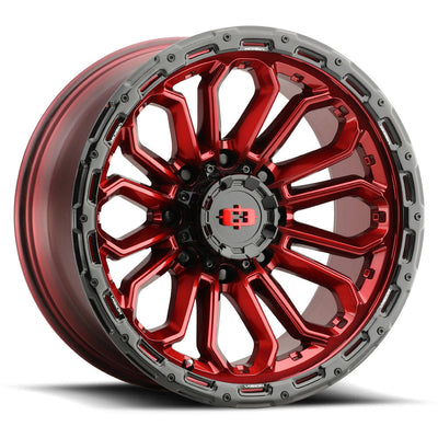 Vision Wheel Off-Road - 405 KORUPT - Gloss Red with Gloss Black Lip - 20" x 9", -12 Offset, 5x139.7 (Bolt Pattern), 108mm HUB