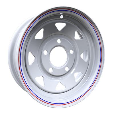 Envy Wheels - Trailer Steel - White - WHITE / RED AND BLUE PIN STRIPE - 12" x 4", -3 Offset, 5x114.3 (Bolt Pattern), 75mm HUB