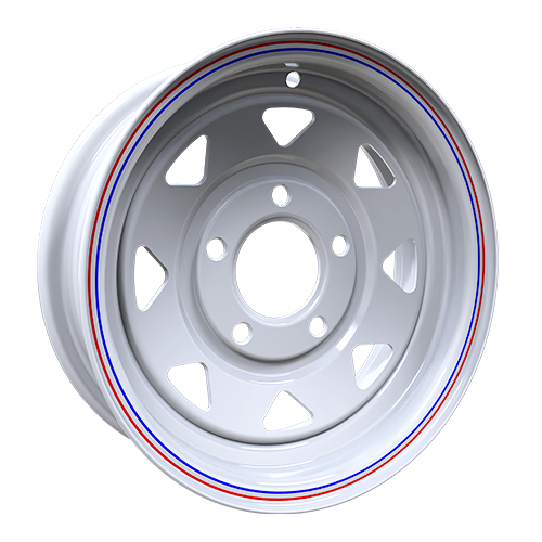 Envy Wheels - Trailer Steel - White - WHITE / RED AND BLUE PIN STRIPE - 12" x 4", -3 Offset, 5x114.3 (Bolt Pattern), 75mm HUB