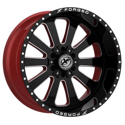 XF Off-Road - XFX-302 - Black - Gloss Black Milled W/Red Inner - 22" x 12", -44 Offset, 5x127/139.7 (Bolt pattern), 78.10mm HUB