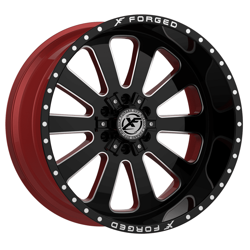 XF Off-Road - XFX-302 - Black - Gloss Black Milled W/Red Inner - 22" x 12", -44 Offset, 5x127/139.7 (Bolt pattern), 78.10mm HUB