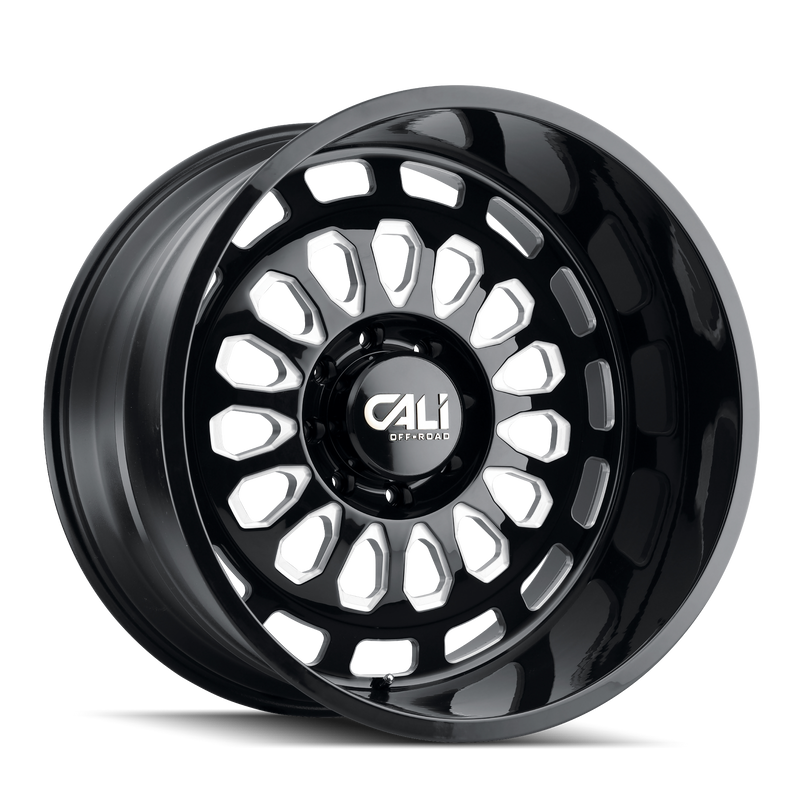 Cali Off-Road - PARADOX - Black - GLOSS BLACK/MILLED SPOKES - 20" x 12", -51 Offset, 8x170 (Bolt Pattern), 125.2mm HUB