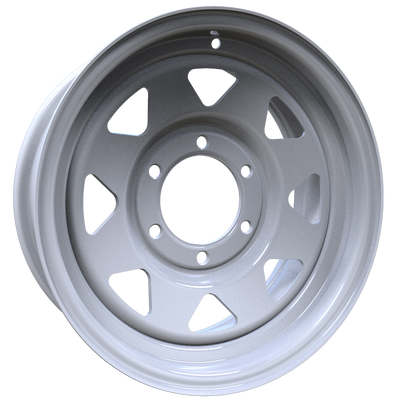 Envy Wheels - TRAILER STEEL SPOKE - White - WHITE / RED AND BLUE PIN STRIPE - 15" x 6", 0 Offset, 6x139.7 (Bolt Pattern), 108mm HUB