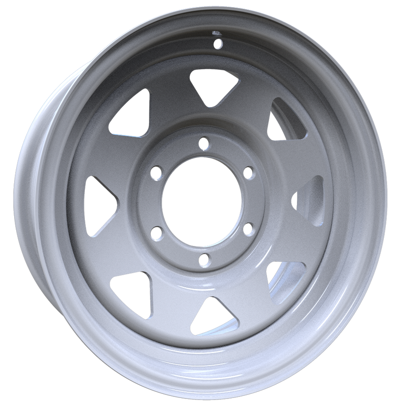 Envy Wheels - TRAILER STEEL SPOKE - White - WHITE / RED AND BLUE PIN STRIPE - 15" x 6", 0 Offset, 6x139.7 (Bolt Pattern), 108mm HUB