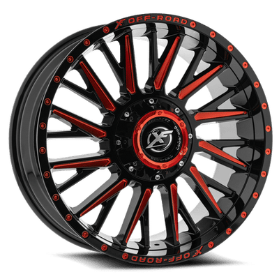 XF Off-Road - XF-226 - Black - Gloss Black Red Milled - 20" x 10", -12 Offset, 8x165.1/180 (Bolt pattern), 125.2mm HUB